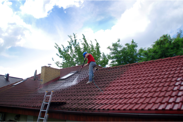 Meridian House roof cleaning with pressure tool